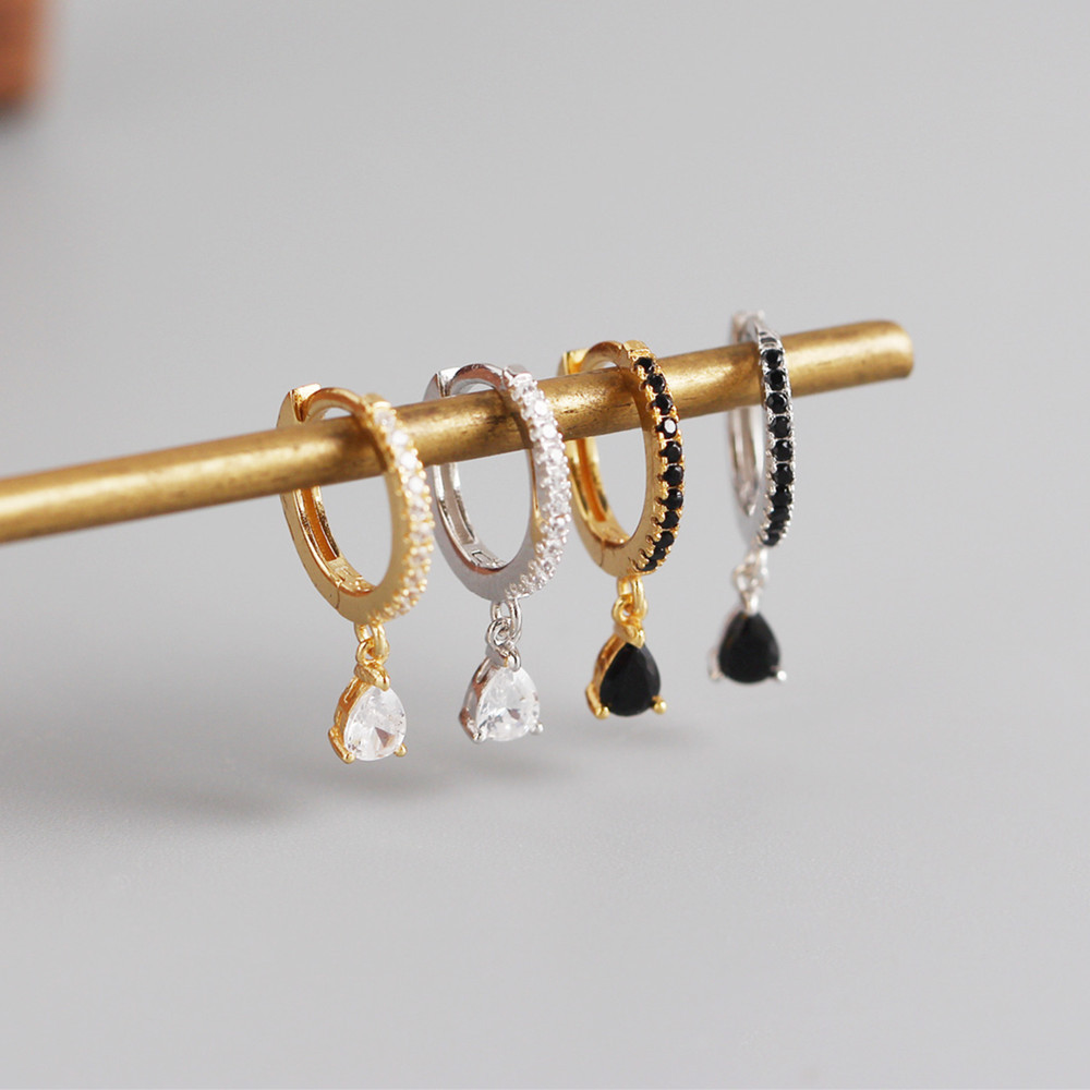 S925 sterling silver geometric water drop diamond ear buckle wholesale Nihaojewelry