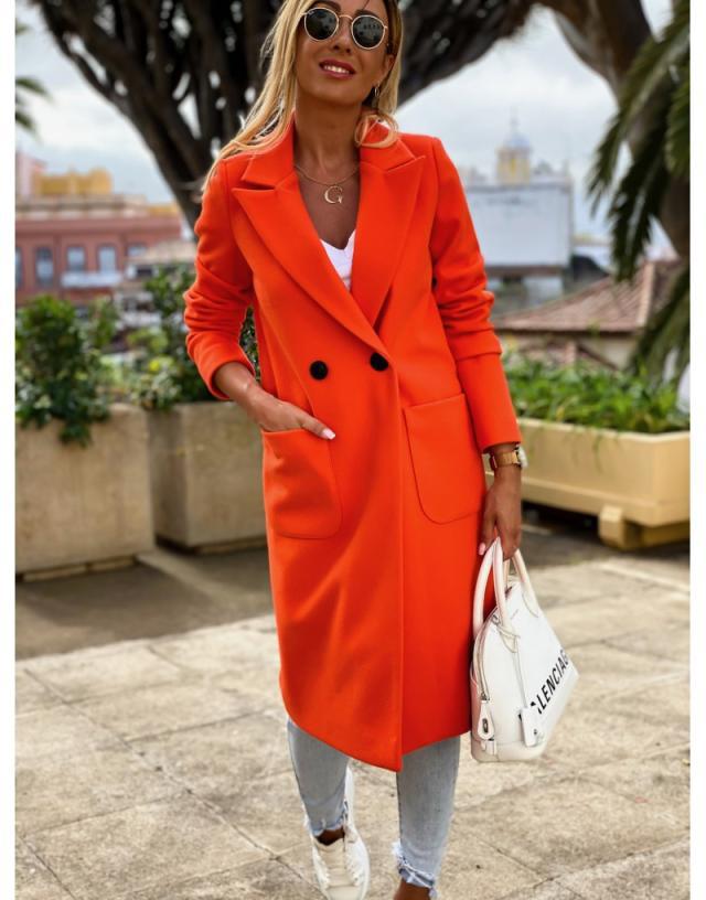 women's autumn and winter new fashion long candy color lapel woolen coat NSYD3752