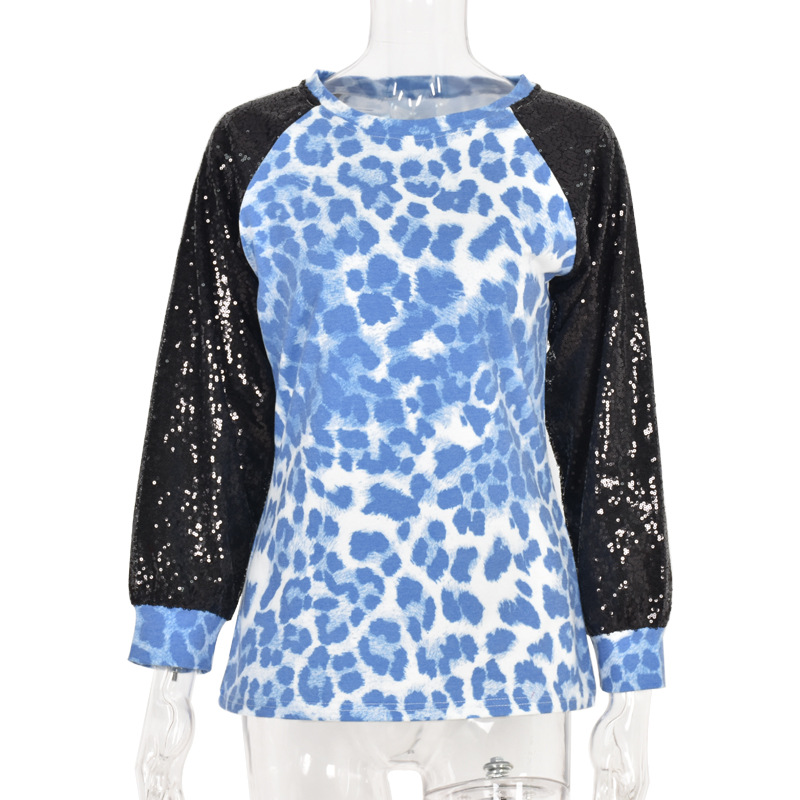 spring autumn stitching leopard print base shirt  NSKL32961