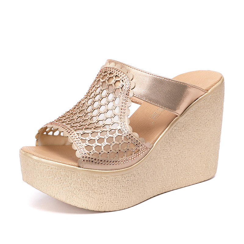 Dép cao gót siêu cao đế xuồng nữ hở mũi peep-toe, đế dày chống nước, size lớn, gót 11 cm — Màu vàng 11cm, Màu đen 11cm, Màu đen 8cm, Màu vàng 8cm