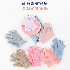 Student children's gloves winter knitted fleece-lined warm ski gloves touchscreen faux mink gloves wholesale bulk