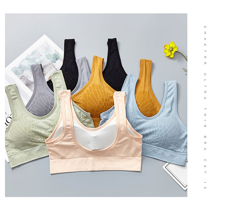 New seamless, wire-free cotton lining sleep gathering yoga lace beauty back vest sports bra for women detail image 16