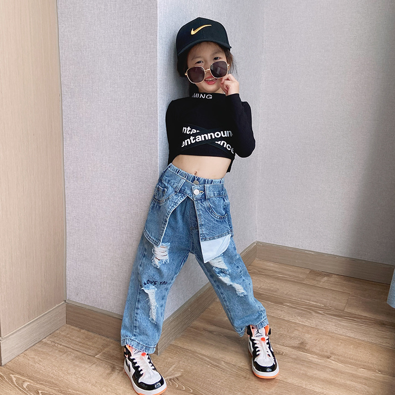 Girls' jeans 2020 autumn new big childre...