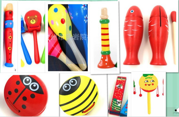 Orff music set 9 piece rattle harmonica wooden fish sand hammer Horn