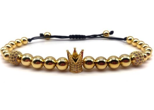 Micro inlaid zircon 14k gold color retaining 8mm foreign trade crown copper bead woven bracelet couple jewelry fg54sd micro inlay