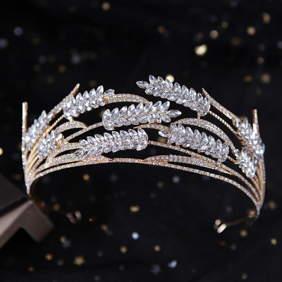 Korean temperament Luxurious wedding Aesthetic marry bride Headdress alloy Rhinestone Shine Queen Wedding dress Accessories
