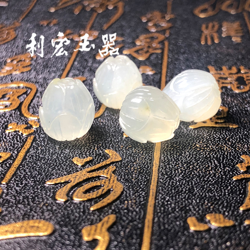 岫玉莲花珠玉石佛珠 手链项链diy岫玉配饰 天然岫玉批发厂家直销