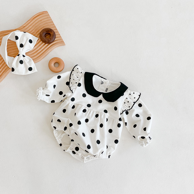 Ins2024 Spring Autumn Baby and Children's jumpsuit, women's baby polka dot long sleeved cotton triangle hoodie, crawling_voghion.com