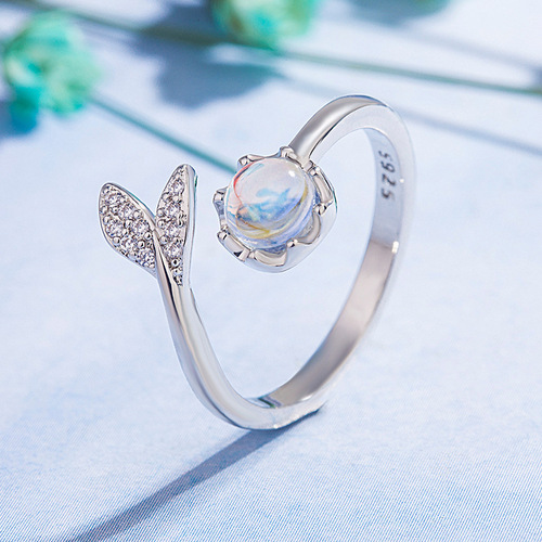 Korean version of the forest sweet ring mermaid tears moonstone micro-set ring women's opening adjustable beautiful versatile ring