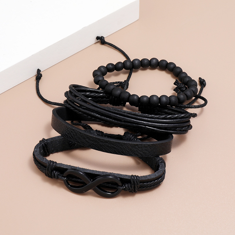 Fashion multi-layer woven retro cowhide simple black 8 word leather bracelet