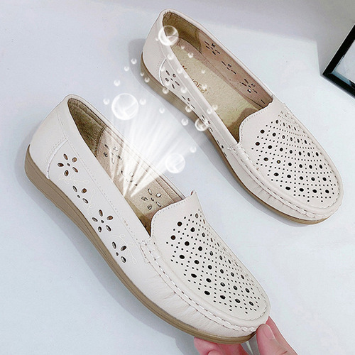 Middle-aged and elderly mother's shoes summer new soft-soled non-slip nurse shoes women's shoes Korean version versatile hollow breathable single shoes