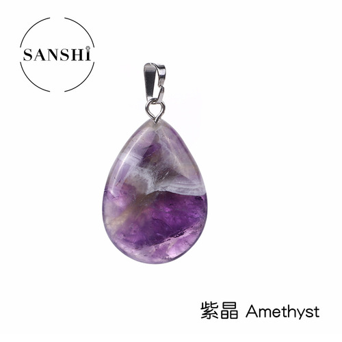 Hot wholesale classic small pendant stainless steel buckle multi-color natural stone flat water drop pendant jade small pendant