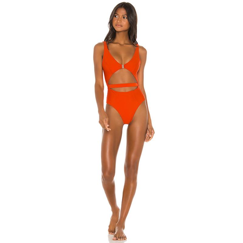 conservative solid color one-piece swimwear   NSHL31558