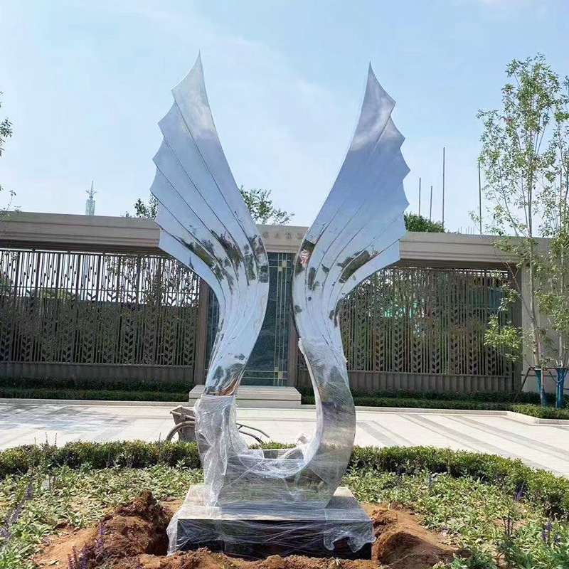 不锈钢彩带雕塑 金属翅膀雕塑 校园标志户外学校励志大型雕塑厂家