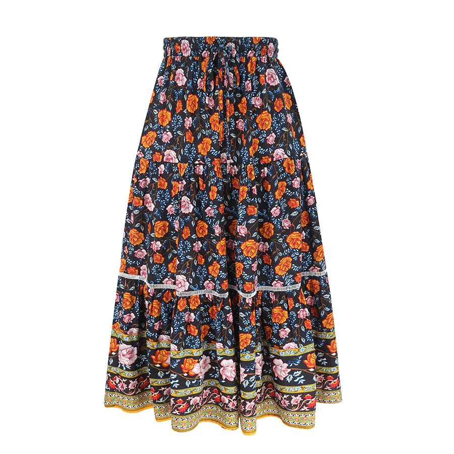 Floral Print Rayon Long Skirt NSAL8070