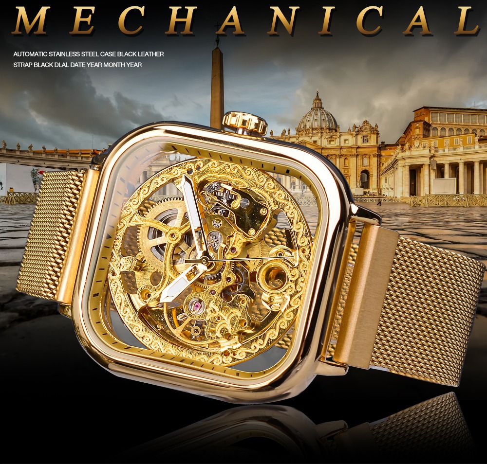Men's Square Automatic Mechanical Watch With Magnetic Band_voghion.com