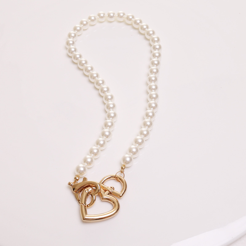 heart lobster clasp pearl clavicle chain