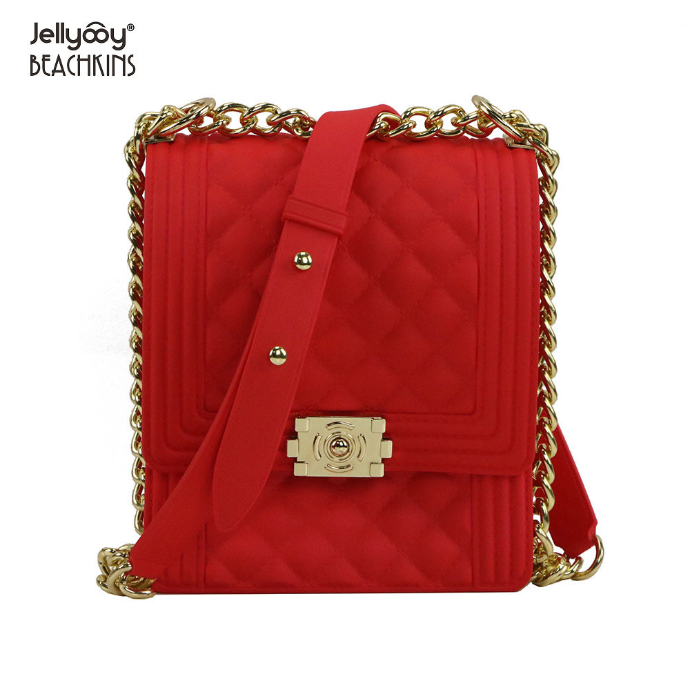 2020新款jelly bag磨砂纯色竖款香奈菱格纹果冻链条单肩斜跨女包