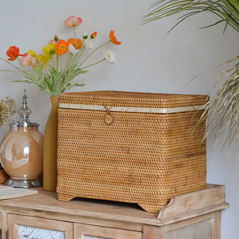 北歐越南藤條編籃子編織臥室雜衣物儲物箱客廳家居家用大收納筐