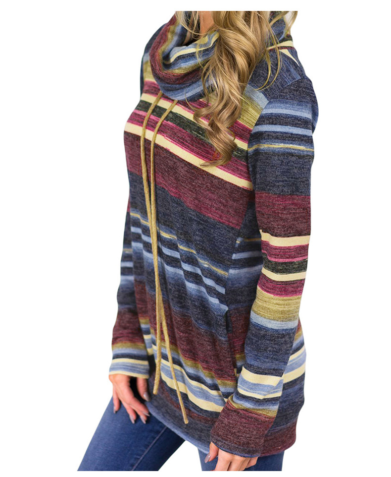 New autumn and winter women s mid-length pullover multicolor striped pocket long-sleeved ladies sweater NSSI2558