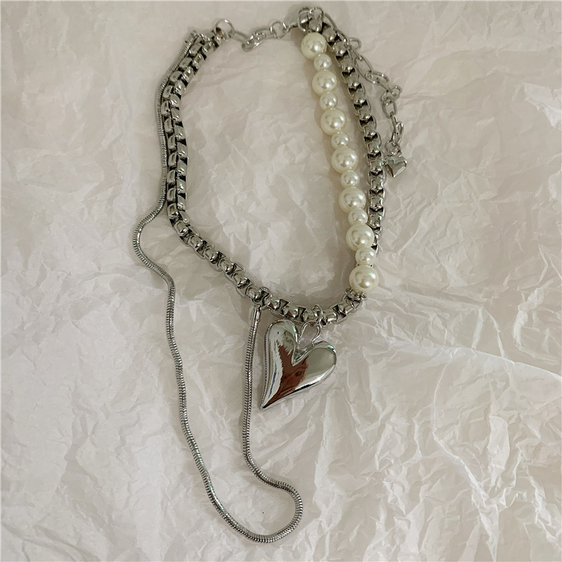 Collier Double De Mode Perle Amour Hip Hop display picture 4