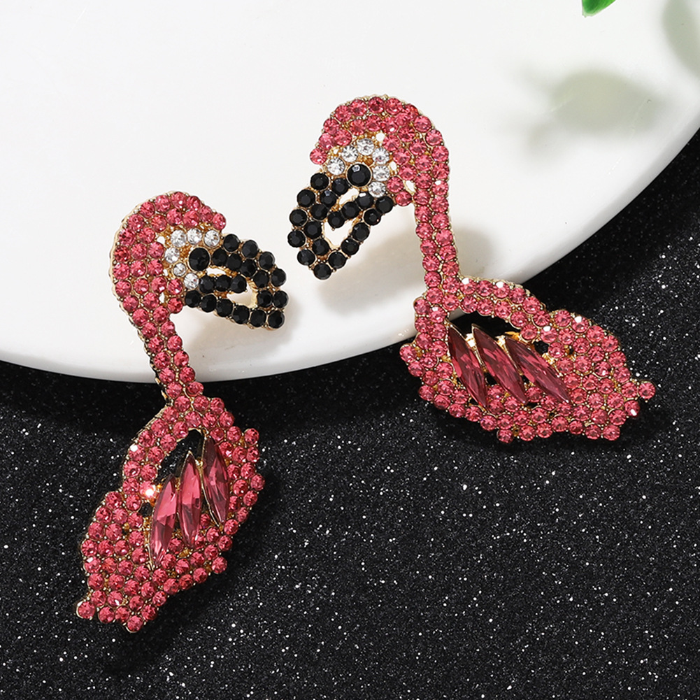 Fashion Exaggerated New  Cute Animals Parrot Bird  Colorful Diamond Earrings  Wholesale display picture 4