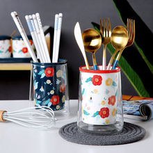創意玻璃瀝水筷筒陶瓷刀叉籠 廚房餐具收納盒雙層 家用筷子簍防霉