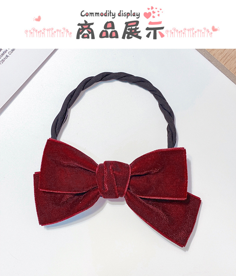 Red Velvet Bow Plate Hair Ring display picture 1