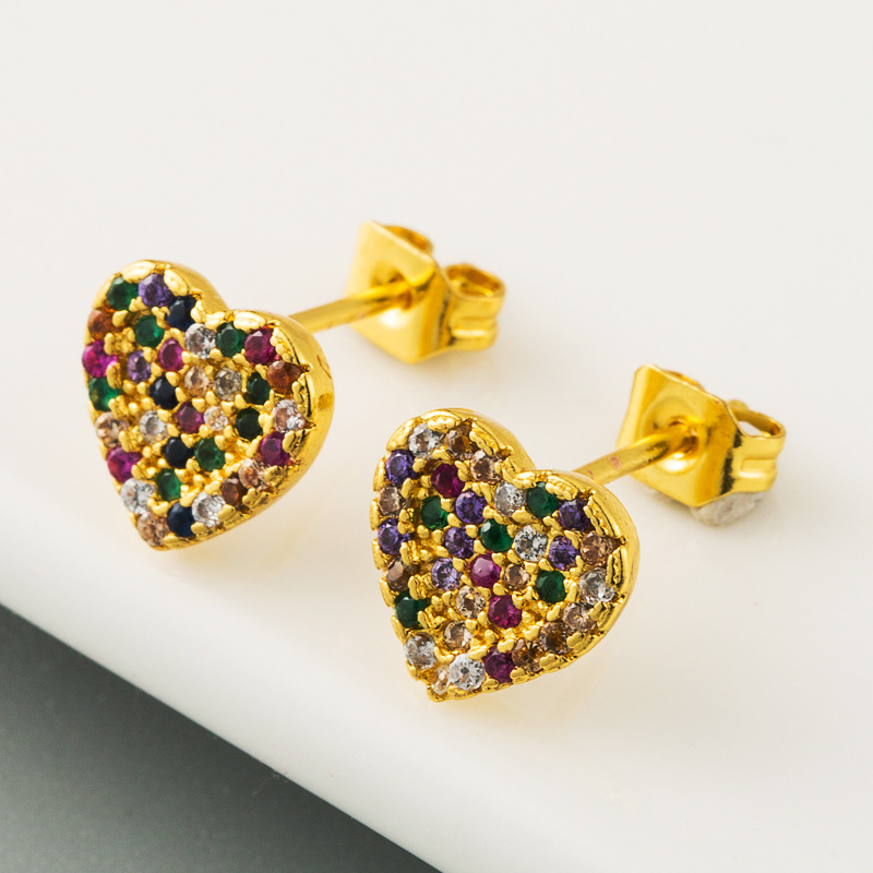 Rainbow Earrings Copper-plated Real Gold-plated Micro-set Zircon Earrings Colored Gemstones Heart-shaped Earrings  Wholesale Nihaojewelry display picture 4