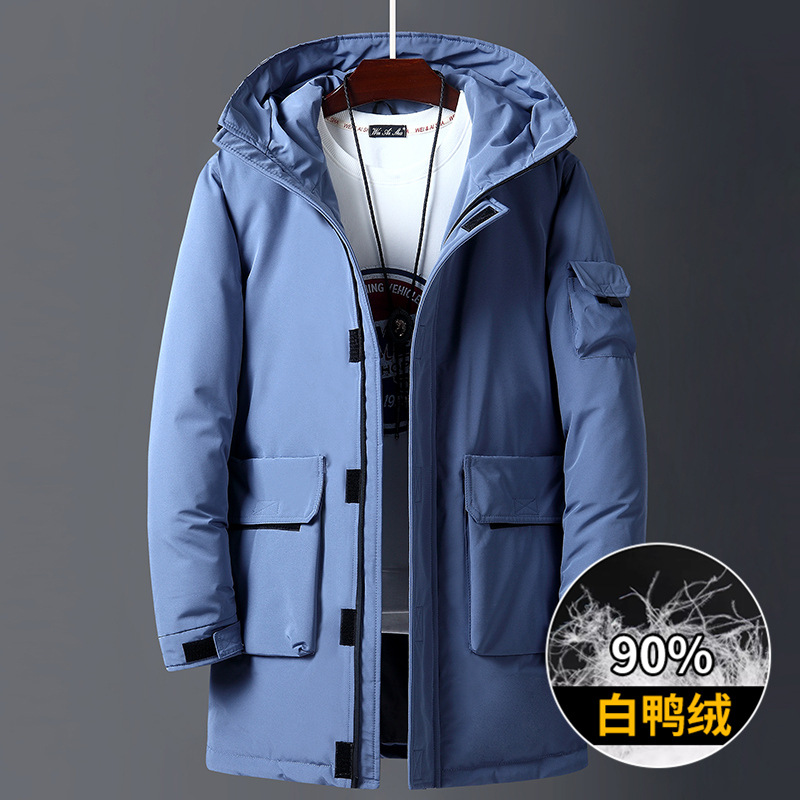 Abajo chaqueta de los hombres de media longitud estilo coreano pato blanco abajo con capucha de los hombres abajo chaqueta casual engrosada juventud abajo chaqueta al por mayor