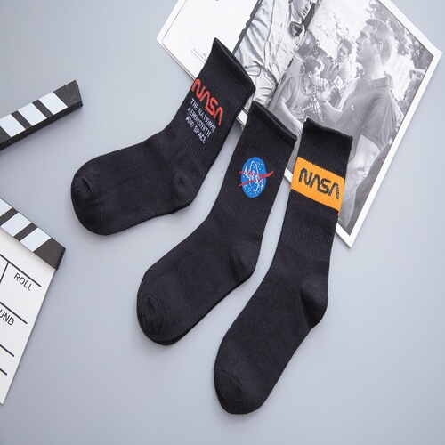 INS Brand English Men and Women Western Street Skateboard NASA Space Agency 100% Cotton Mid-Calf Trendy Socks College Style Socks