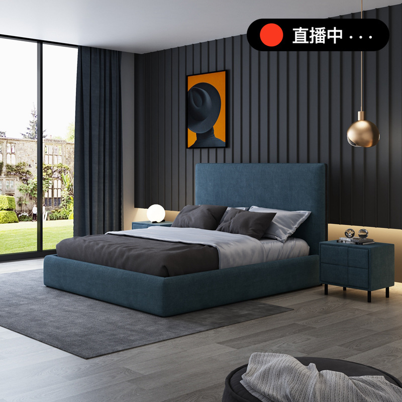 意式極簡布藝床現代簡約北歐風輕奢羽絨雙人床主臥室軟包婚床定制