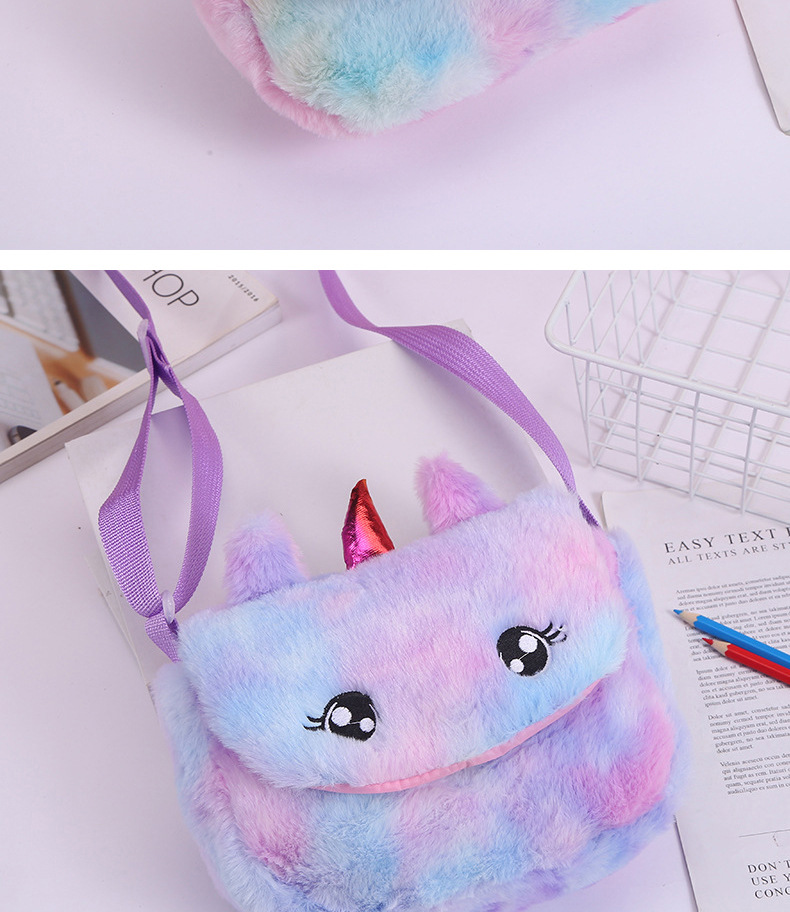 新款独角兽兔毛背包毛绒小包女包可爱卡通儿童休闲单肩斜挎包详情图12