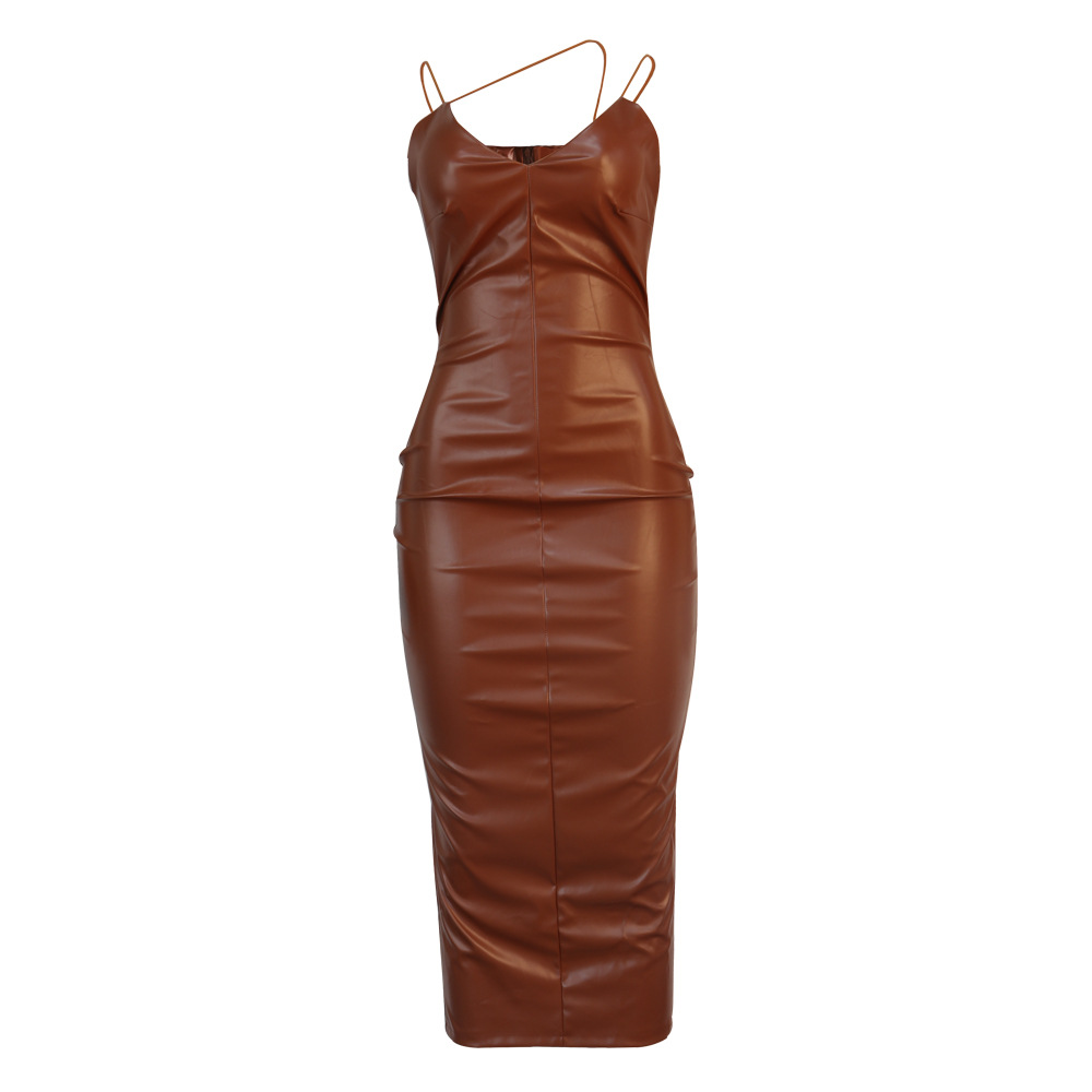 Sexy Sling Split Leather Dress NSTYF72871