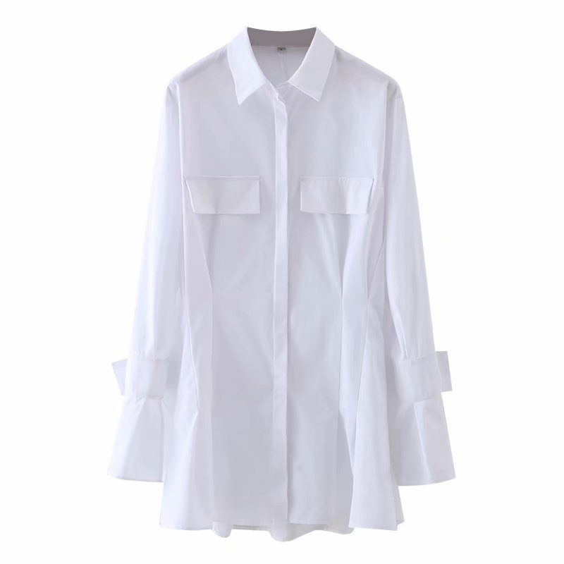 White pleated irregular shirt dress skirt NSAM11870