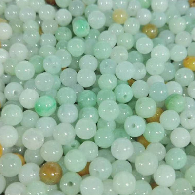 翡翠散珠厂家直销6mm-14mm冰种糯种三彩缅甸A货圆珠手链项链diy配|ms