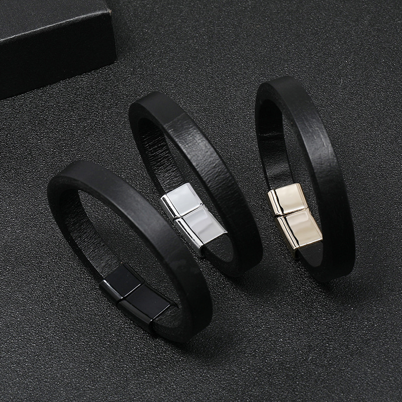 Black Casual Multicolor Alloy Simple Leather Bracelet display picture 1