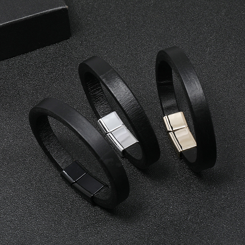 Black casual multicolor alloy simple leather bracelet