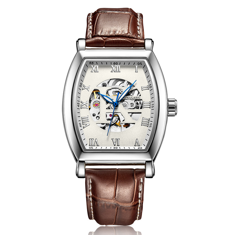 Ogulas K Reloj mecánico automático para hombre hollow-out transparent bottom Belt reloj automático reloj 5002B