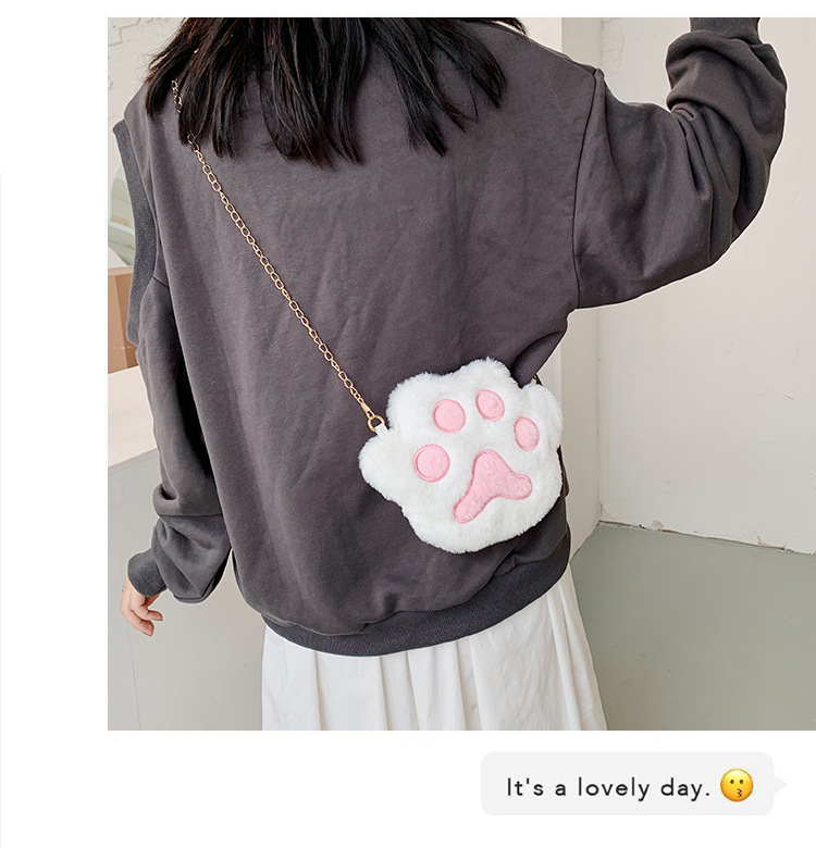 MAO MAO Bag Women's 2020 Autumn/Winter New Trendy Korean style Bag, plush single-shoulder bag, crossbody bag, bear paw chain small bag undefined