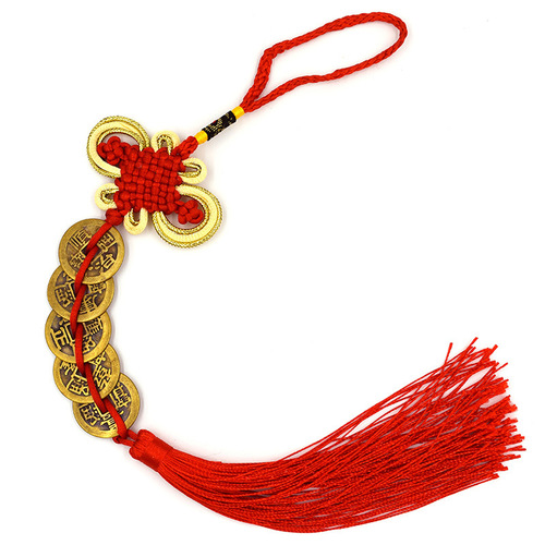 Pure Copper Five Emperors Coin Pendant Keychain Chinese Knot Gourd Antique Copper Coin Tassel Six Emperors Coin Hot Selling Street Stall Source