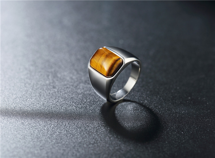 18K Gold Plated Plating Material Natural Stone Inlay Material Retro Geometric 304 Stainless Steel Natural Stone 18K Gold Plated Men's Rings