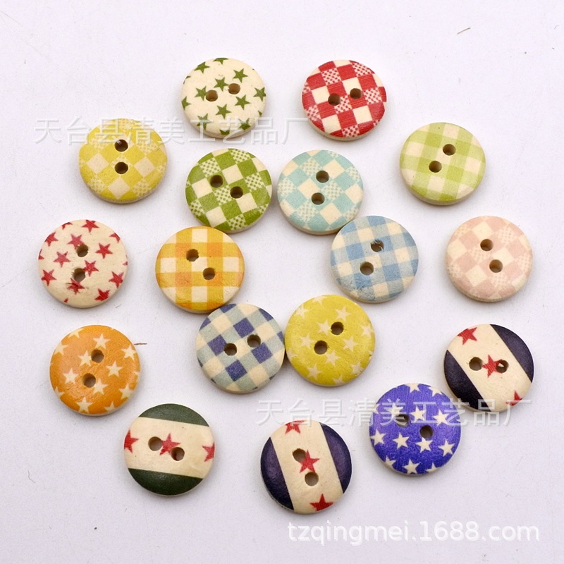 15mm pintado impreso botón madera decorativo impreso Bowl hebilla/Pan hebilla 100 un paquete