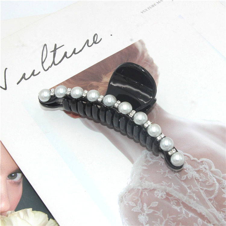 Pearl inlaid diamonds black 11.5 cm long