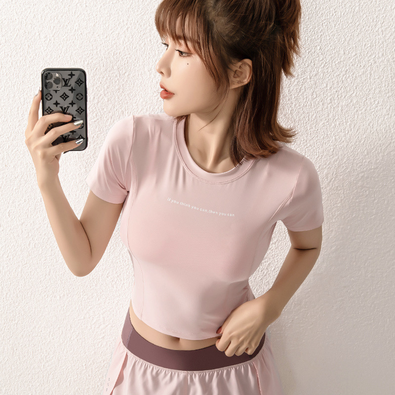 Sports Top Women's Yoga Clothes Navel Gym Short-sleeved Cyber Popular Tight Slim Quick Dry Clothes Running Professional Summer