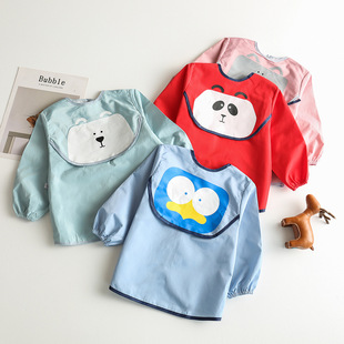 Children's Solid Color Overalls Long-sleeved Waterproof Overalls Baby's Eating Overalls Dirty-proof Overalls Baby's Waterproof Eating Overalls