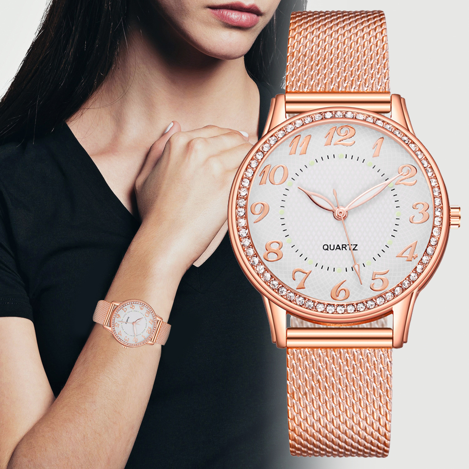 50g Weight Ordinary Glass Mirror Material Casual Solid Color Mesh Belt Buckle Silica Gel Strap Quartz Watch