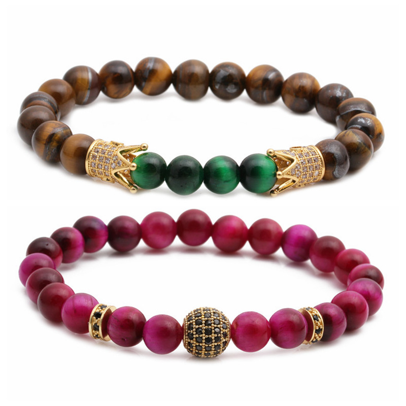 New Bracelet Tiger's Eye Frosted Stone Crown Diamond Ball Beaded Bracelet Set Wholesale Nihaojewelry display picture 16