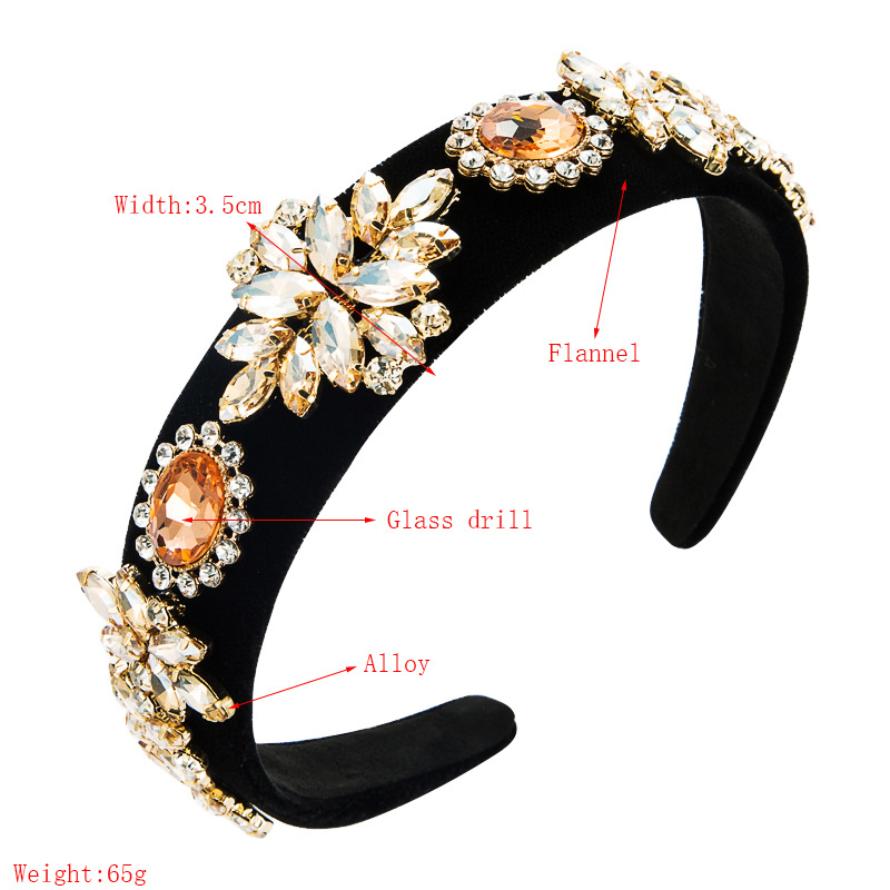 Autumn And Winter Black Gold Velvet Cloth Baroque Retro Small Flower Full Diamond Headband display picture 1