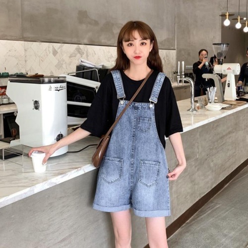 Spring Korean style pants, age-reducing Internet celebrity jeans, women's overalls, shorts, high-waist slimming straight pants, wide-leg pants